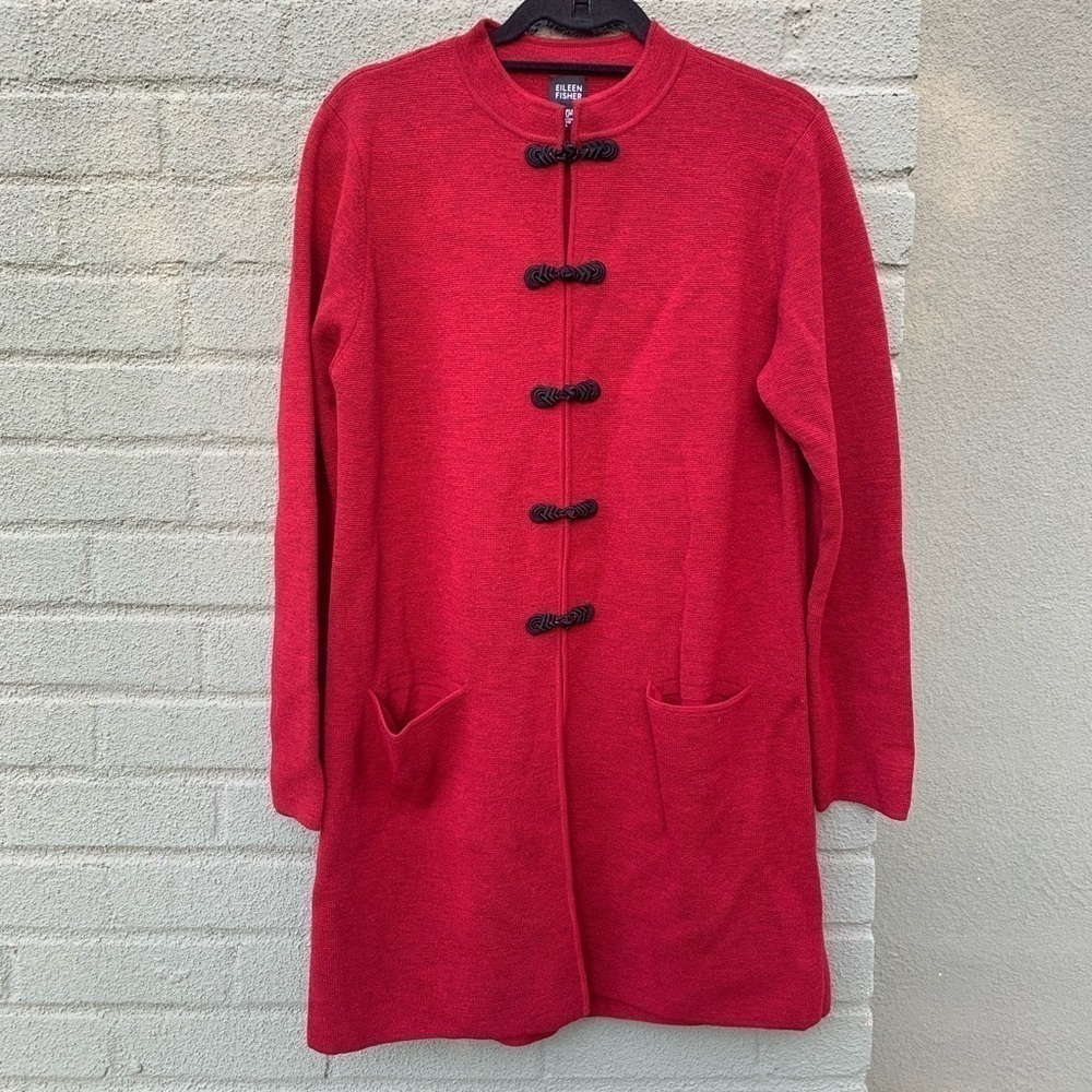 Ellen Tracy Red Wool-Blend Toggle Coat